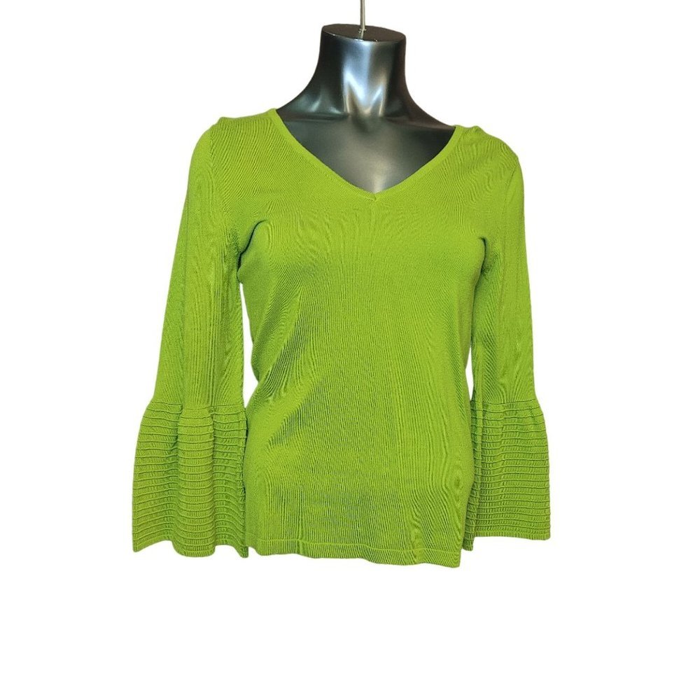 New York & Company 7th Avenue Design Studio Ruffled Cuff Green Top Size S